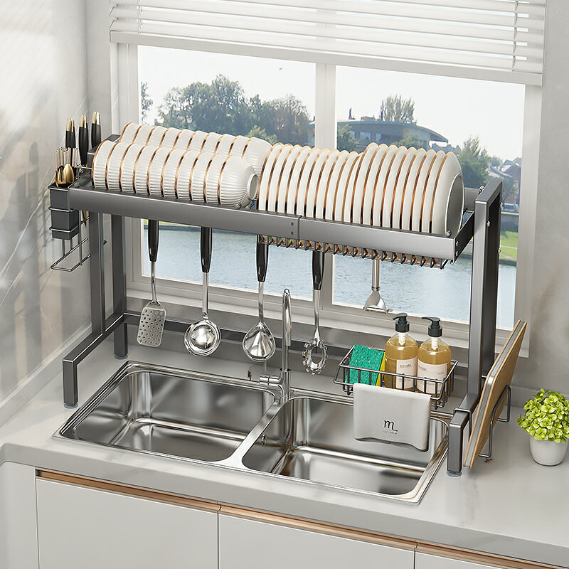 廚房水槽置物架可伸縮洗碗槽水池上瀝水架臺面碗盤碗筷碗碟收納架