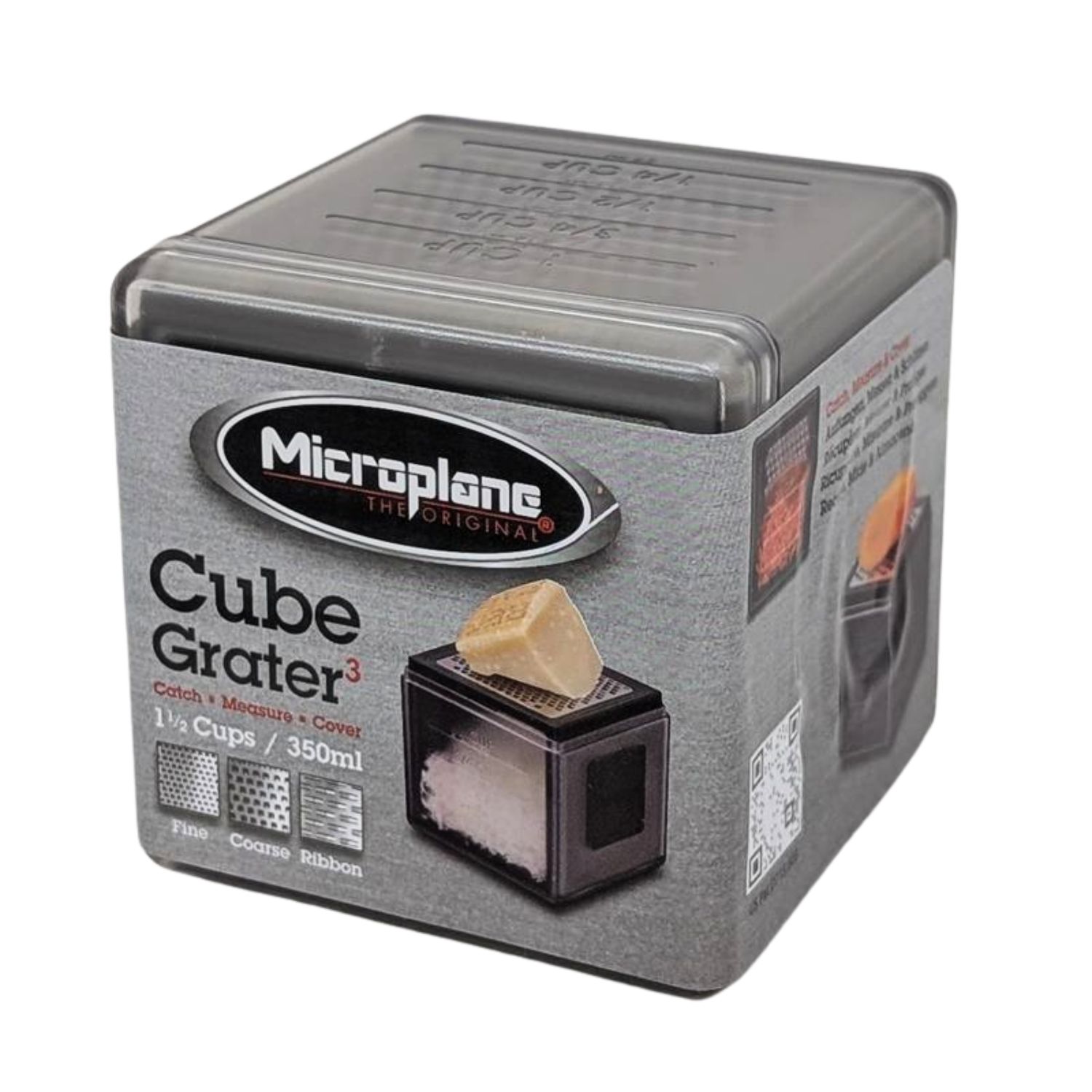 [5美國直購少量現貨] Microplane 34002 灰色 方塊型 刨刀 刨絲器 細齒/小片/粗齒 3用 350ml 附收納盒 (CB2)098399349022