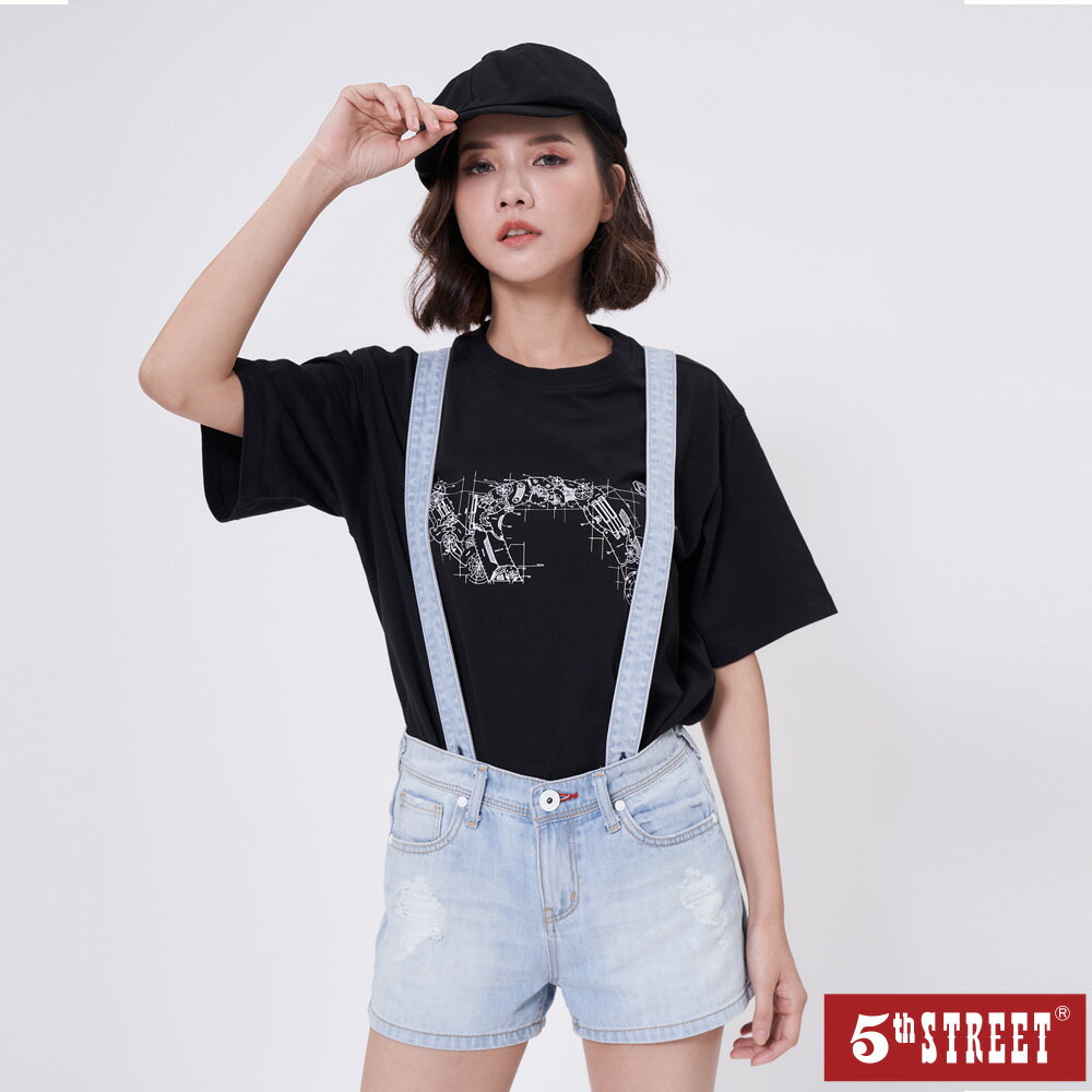 女生牛仔褲推薦，牛仔短褲推薦到女裝 街頭風休閒吊帶牛仔短褲-漂淺藍 (927015) 【5th STREET】【APP下單享4%回饋】 聖誕禮物券 最高折700