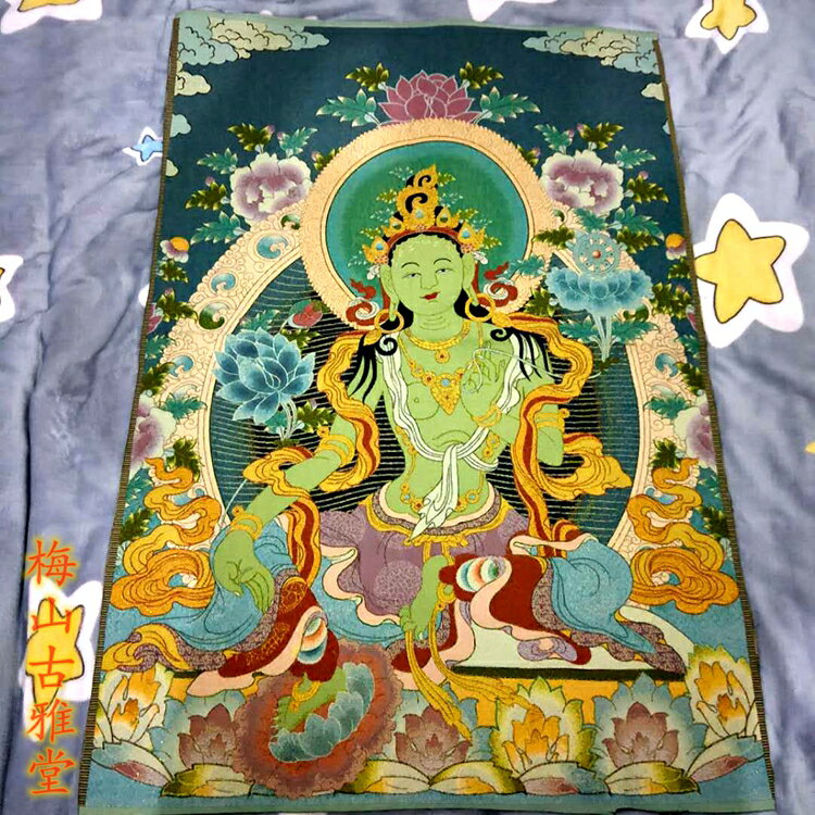 西藏佛教 唐卡畫 黑金剛 綠度母 唐卡刺繡 尼泊爾刺繡1入