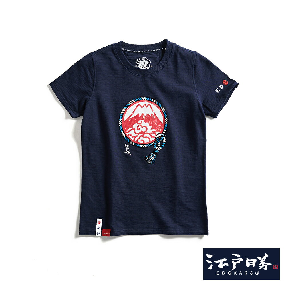EDOKATSU江戶勝 女款 忍者系列 注連繩LOGO印花短袖T恤 (丈青色) 0