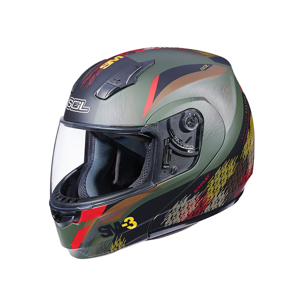 【SOL Helmets】SM-3可掀式安全帽 (流星 消光綠/紅) ｜ SOL安全帽官方商城