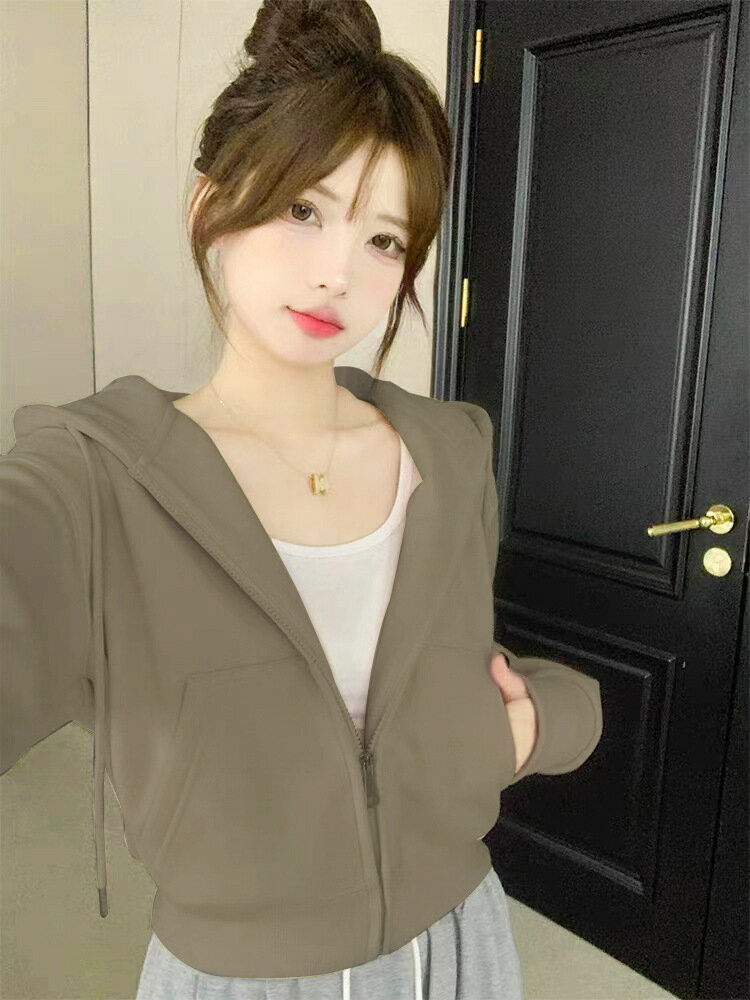 外套 女裝 休閒外套 時尚外套 小個子短款衛衣春季外套女2025年新款春秋即墨連帽拉鍊開衫上衣 0