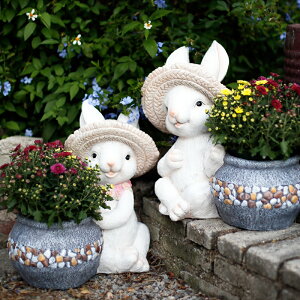 花園裝飾可愛小兔子動物花盆戶外庭院子卡通陽臺布置造型創意擺件