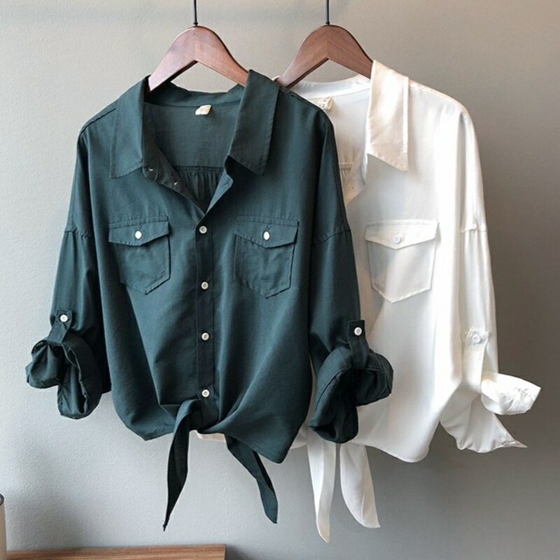 【米蘭精品】現貨+預購 法式寬鬆襯衫上衣五分袖罩衫T恤大碼休閒女裝-復古港味女上衣2色74ma78