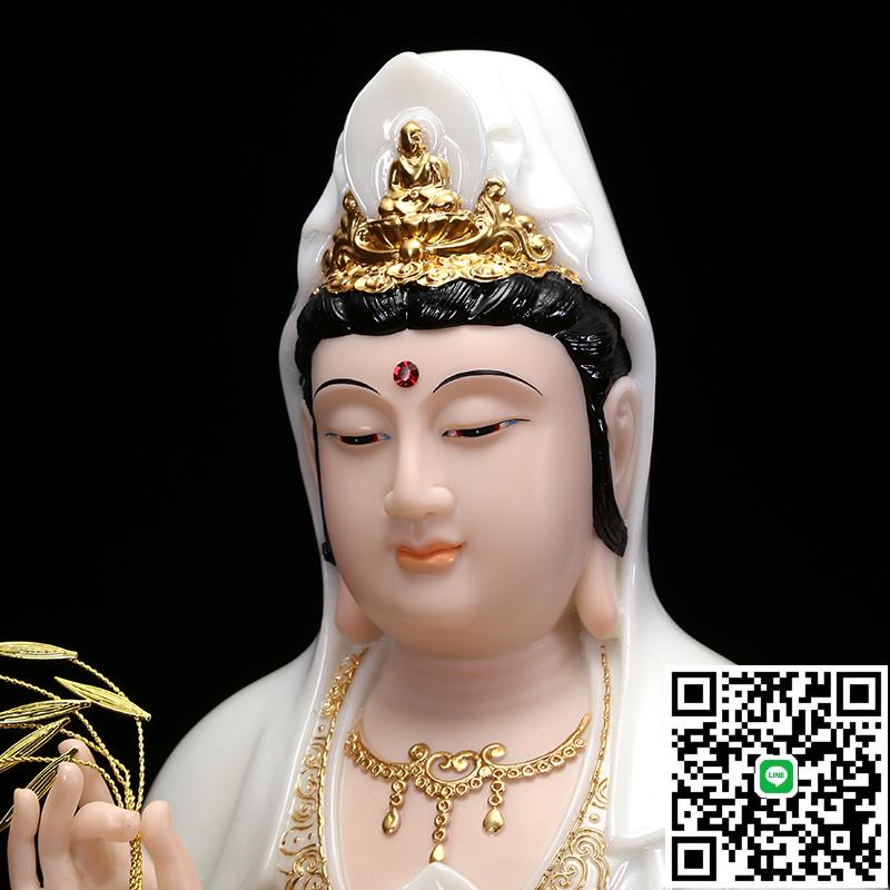 圓通佛具漢白玉觀音菩薩家用坐蓮觀音佛像供奉觀世音娑婆三聖擺件