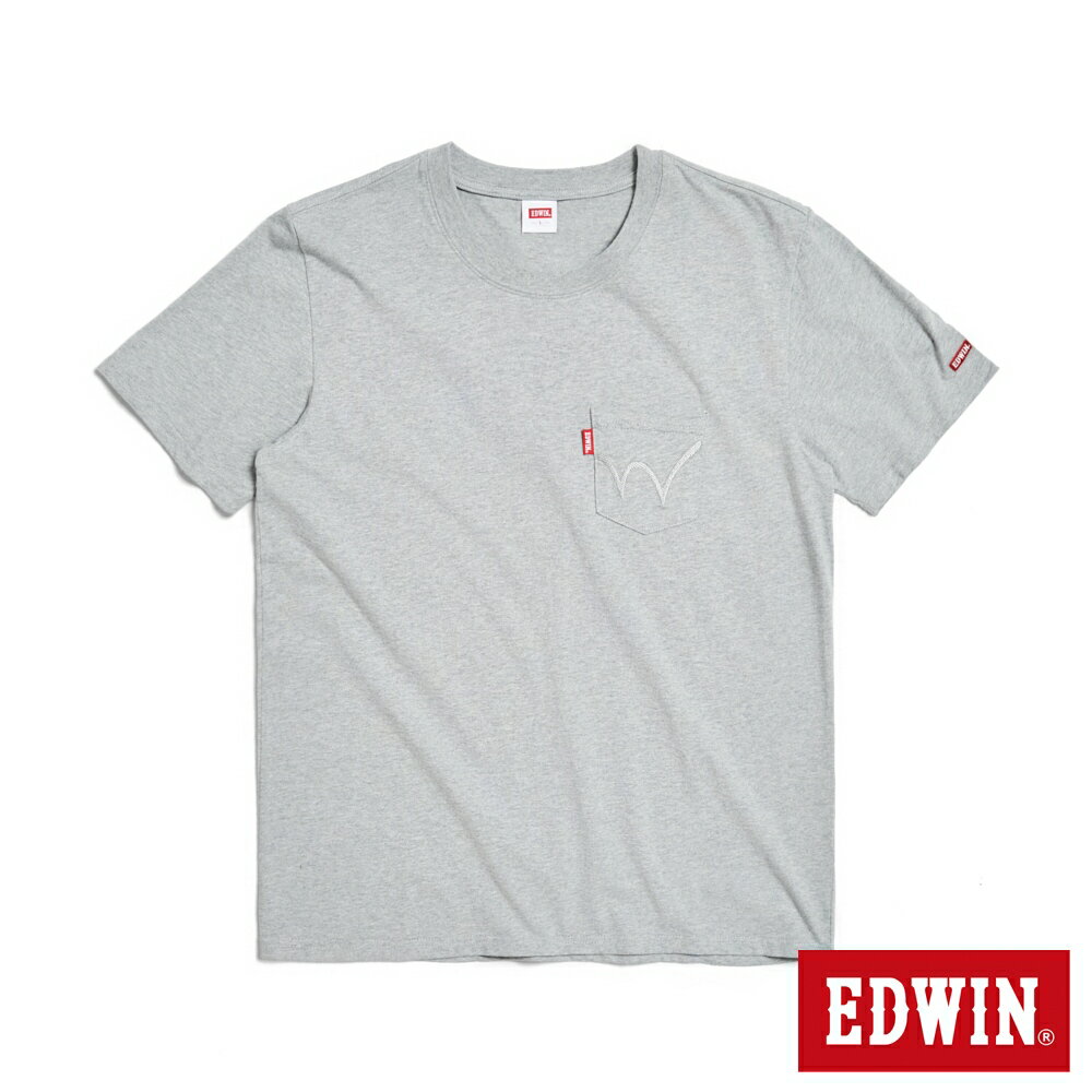 EDWIN 男款 口袋W繡花短袖T恤 (麻灰色)