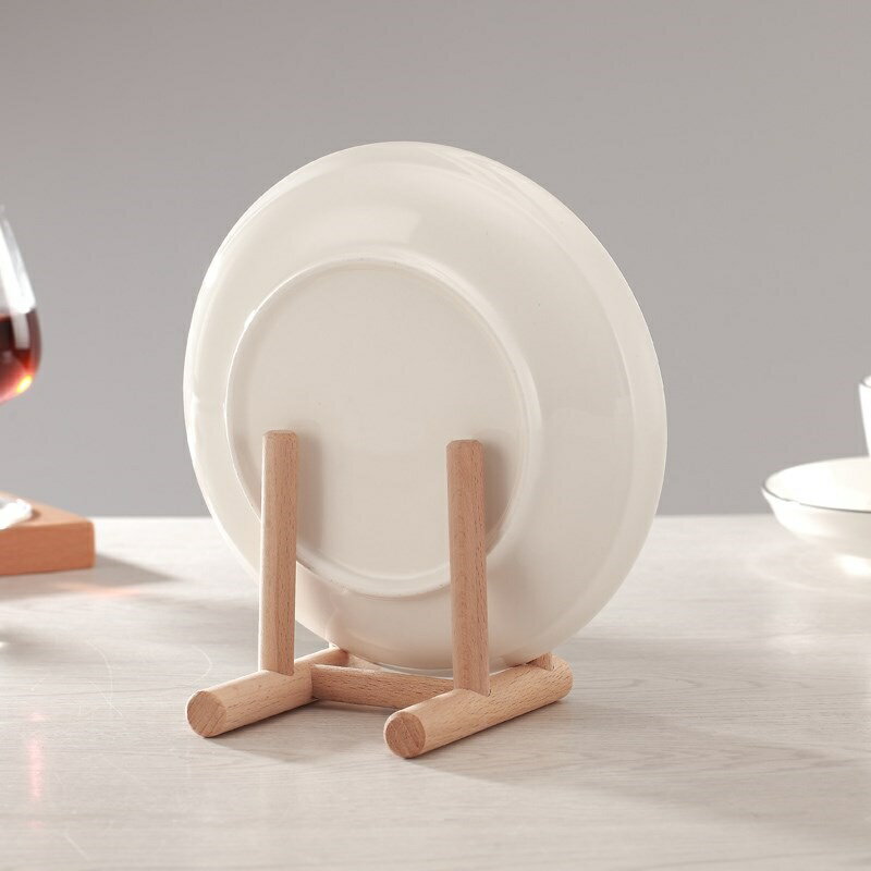 圓盤瓷盤子支架擺盤茶餅相框托架實木餐盤托盤架工藝品時鐘展示架
