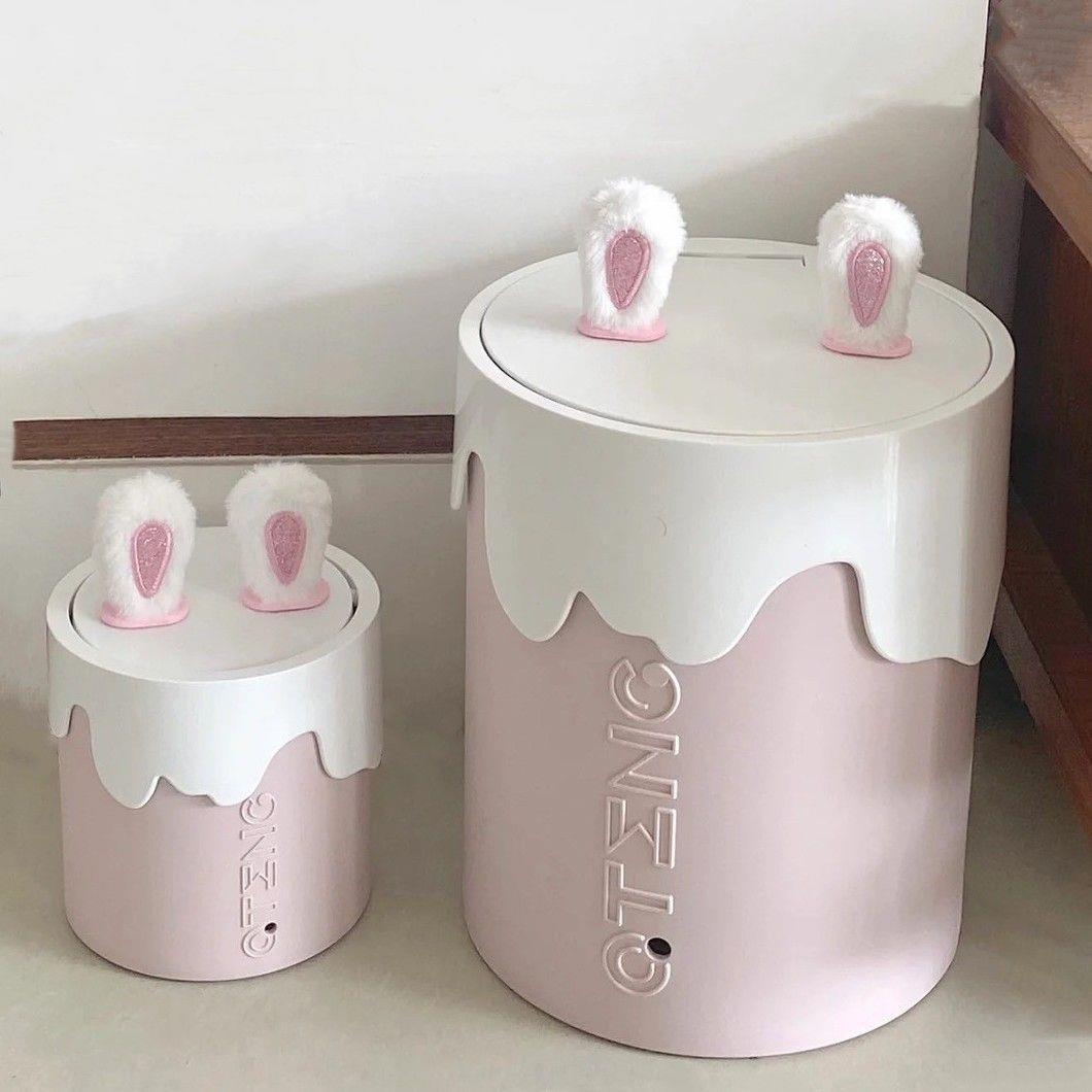 【免運】 粉色冰淇淋兔耳朵蝴蝶結垃圾桶ins風高顏值家用大容量女臥室桌面