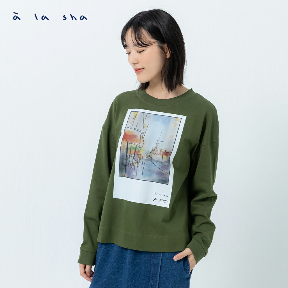 a la sha 巴黎拍立得印花棉T