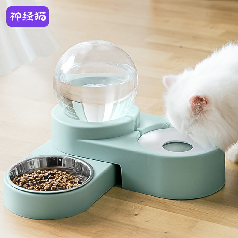貓碗雙碗不銹鋼貓食盆自動飲水防打翻貓咪保護頸椎狗碗寵物狗食盆