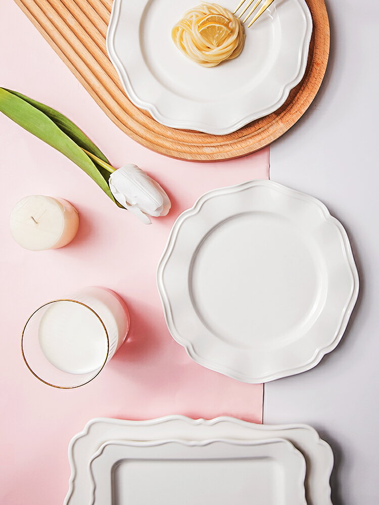 墨色 ins風盤子法式浮雕西餐牛排餐盤家用陶瓷水果甜品盤網紅碟子