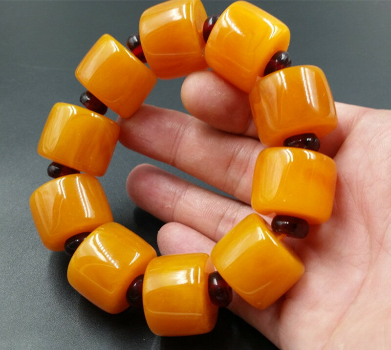 高檔精美二代蜜蠟手鏈雞油黃蜜蠟桶珠手鏈老蜜蠟手串廠家直銷