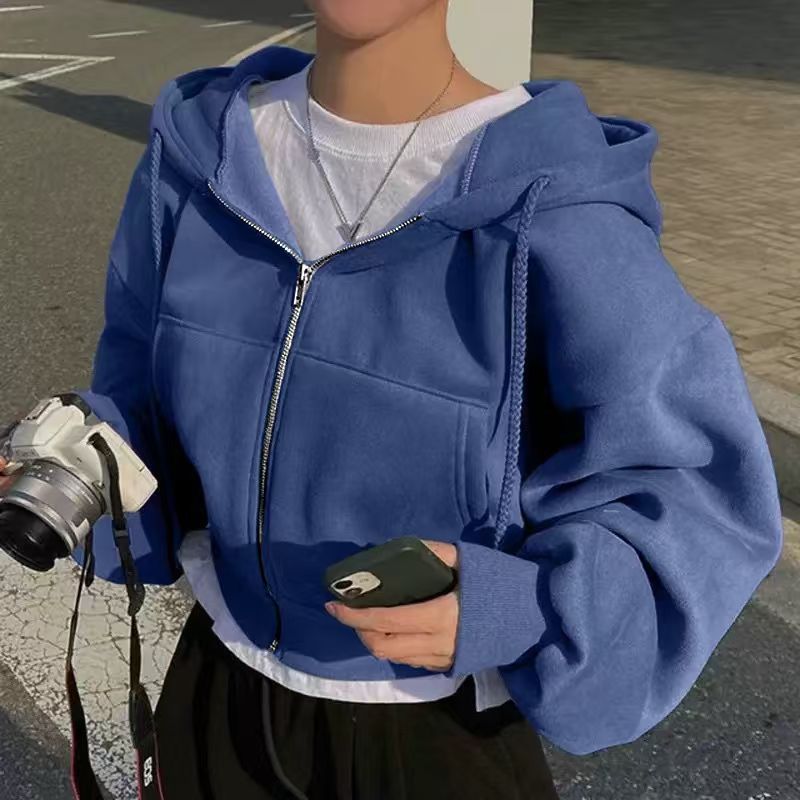 外套 女裝 休閒外套 時尚外套 保暖外套  2025年秋冬新品ins加絨百搭時尚短款修身拉鍊保暖純色連帽衛衣女  治裝激推 5