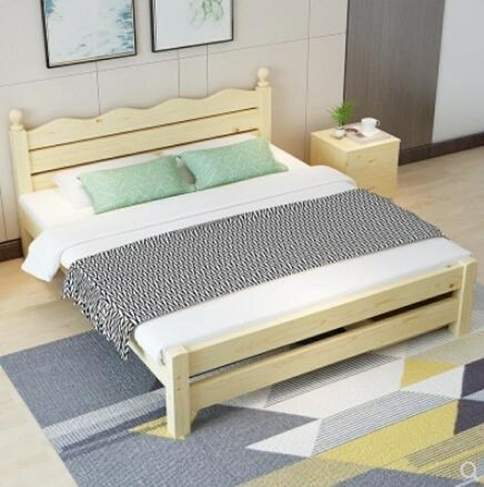 簡約床 實木床1.8米雙人床經濟型現代簡約單人出租房床主臥室1.5米1.2米 全館85折起 JD