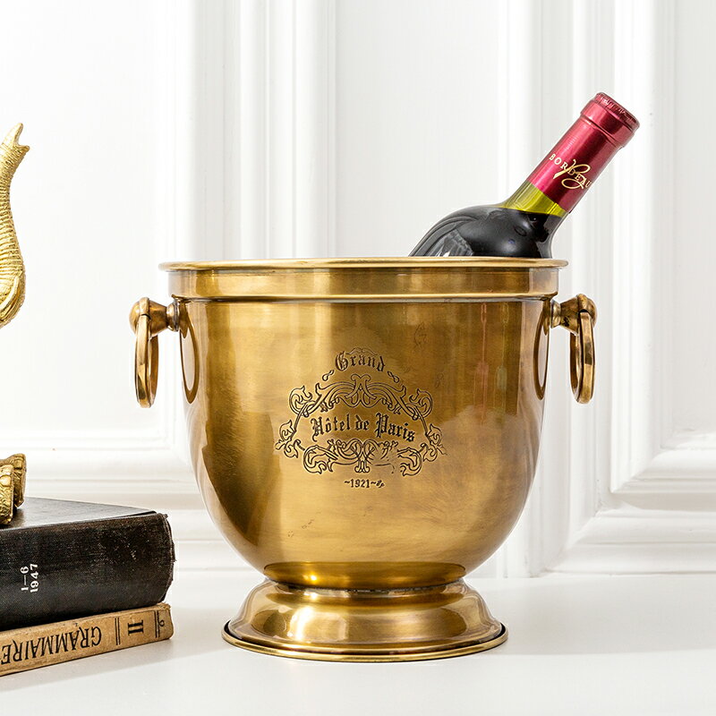 Mia家居歐式進口黃銅紅酒桶高檔家用創意復古酒水冰桶裝飾擺件