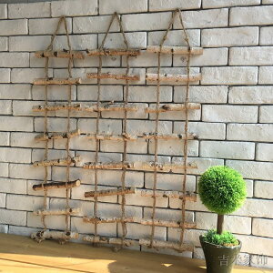美式鄉村木質麻繩樓梯墻面裝飾咖啡服裝墻壁掛件設計