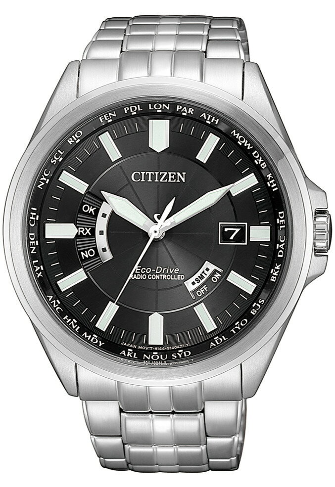 CITIZEN星辰錶 商務黑時尚光動能電波對時腕錶 CB0180-88E/43mm