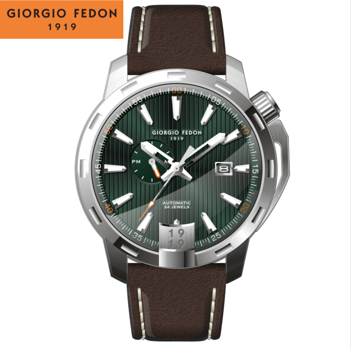 Giorgio Fedon 喬治菲登1919 TIMELESS VIII永恆系列運動版機械錶 GFCI005 綠x咖啡/45mm