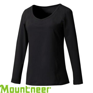 【Mountneer 山林 女款 V領紅外線彈性保暖衣《黑》】12K76/遠紅外線/貼身保暖/長袖內搭