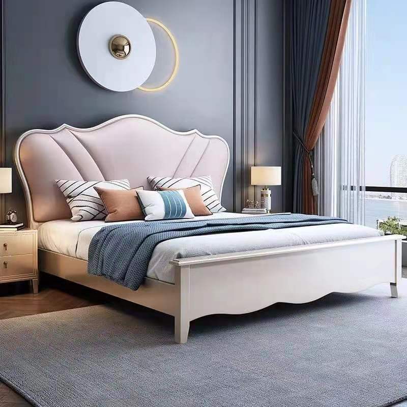 現代簡約實木雙人床1.5米1.8意式輕奢納帕皮婚床美式網紅主臥軟包