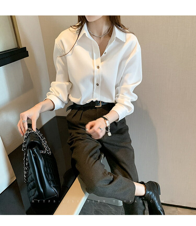 女裝 外套 韓系風 氣質上衣 韓版  襯衫女秋冬疊穿設計感上衣燈芯絨復古港味長袖磨毛白襯衣外套 9
