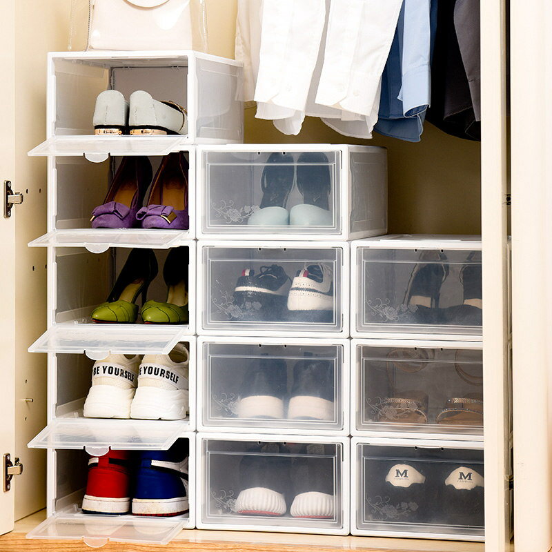 家用鞋盒收納盒AJ籃球鞋高跟鞋簡易鞋架鞋櫃宿舍透明密封折疊