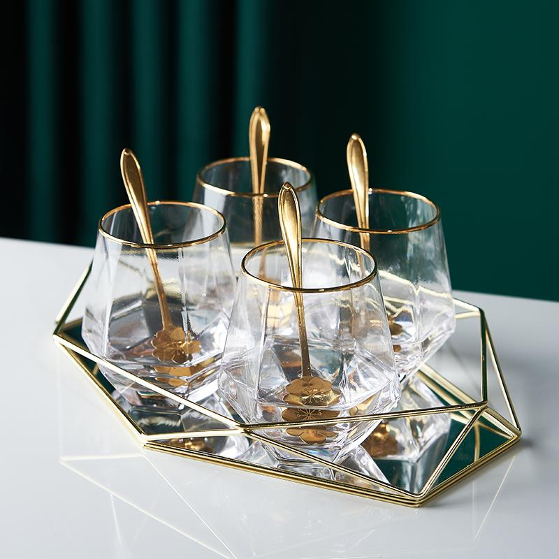 輕奢玻璃杯套裝ins風水晶杯創意家用客廳耐熱金邊網紅水杯茶杯子