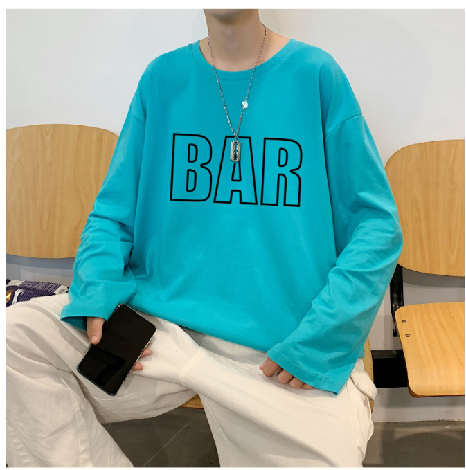 FINDSENSE X 男生寬鬆印花圓領港仔百搭打底衫情侶長袖T恤