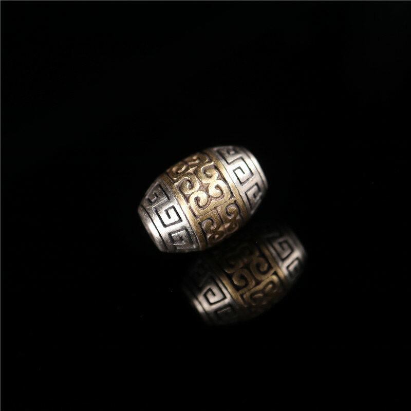 925純銀鑲嵌黃銅回紋珠藏式銀配珠金剛星月菩提佛珠配件配件1入