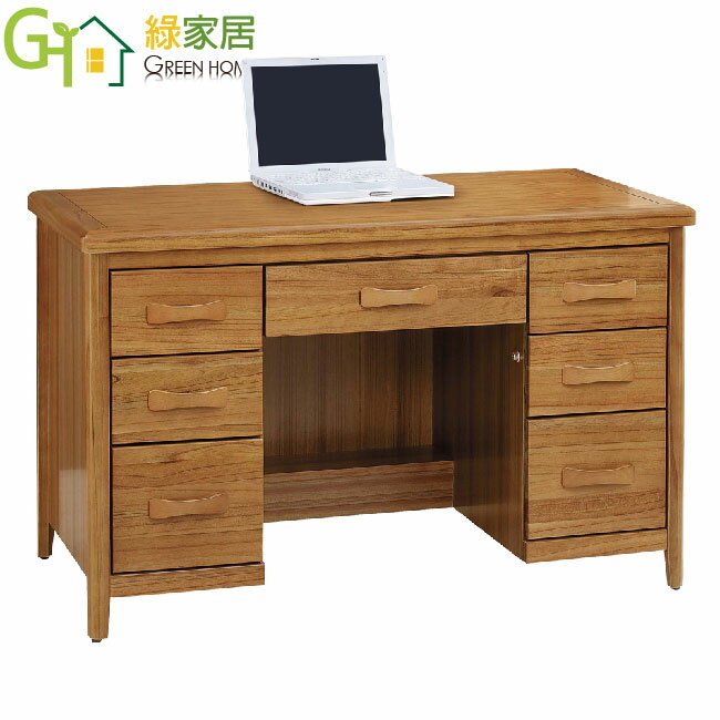 APP下單享點數4%｜【綠家居】達怡4.2尺實木七抽書桌/電腦桌