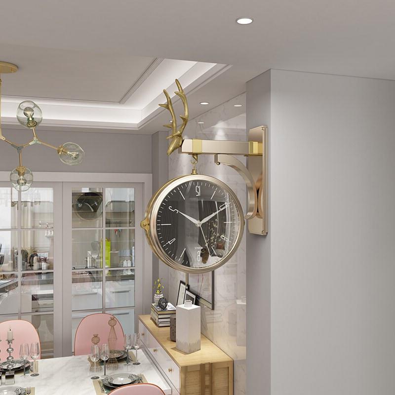 北歐雙面現代簡約個性創意鐘表掛鐘時尚客廳家用輕奢大氣石英掛表