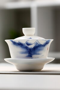 輕奢羊脂玉蓋碗單個白瓷三才碗家用防燙手工陶瓷泡壺茶喝大號杯器
