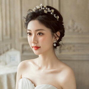新娘頭飾新款韓式金色花朵發箍珍珠皇冠結婚紗禮服發飾寫真妍希