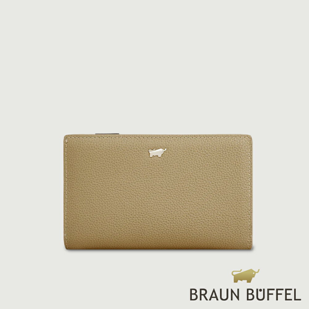 【BRAUN BUFFEL 德國小金牛】臺灣總代理 維那斯-C 11卡兩折中夾-淺棕色/BF868-502-CR