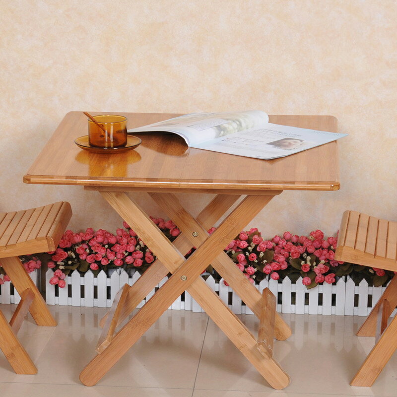 楠竹可折疊桌方桌簡易餐桌休閑便攜圓桌飯桌竹木小戶型折疊學習桌