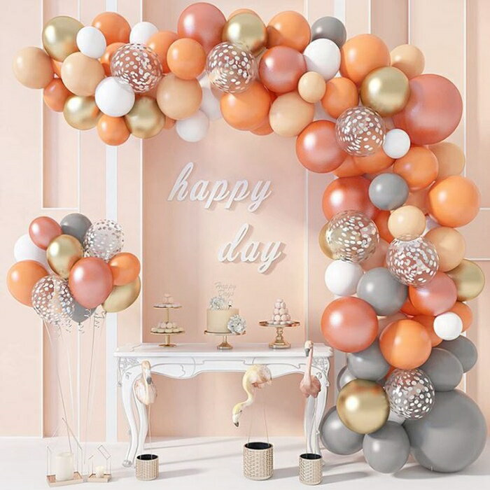 [Hare.D]橘色玫瑰金灰氣球鍊組 氣球 DIY 裝飾 生日派對 婚禮 會場佈置 情人節 慶生 節慶