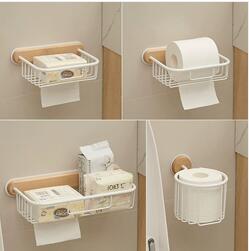 免打孔衛生間紙巾盒浴室洗手間掛卷紙廁所放抽紙原木風置物架