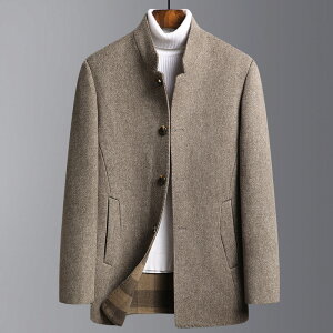 毛呢外套羊毛大衣-立領純色修身中長款男外套2色74de89【獨家進口】【米蘭精品】