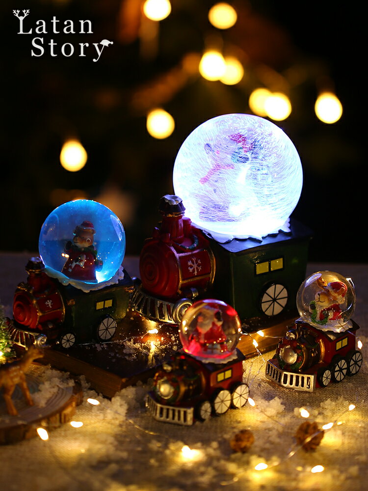 節日創意禮品圣誕火車頭老人雪人水晶球節日生日派對裝飾道具禮品