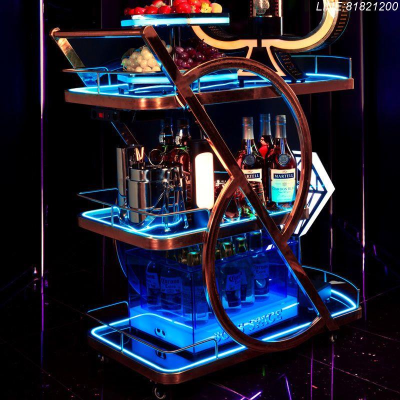 酒吧用品 派對用品 免運 開立發票 酒吧發光酒水車KTV夜場三層點心蛋糕水果移動led洋酒送餐小推車 支援訂製 量大價優