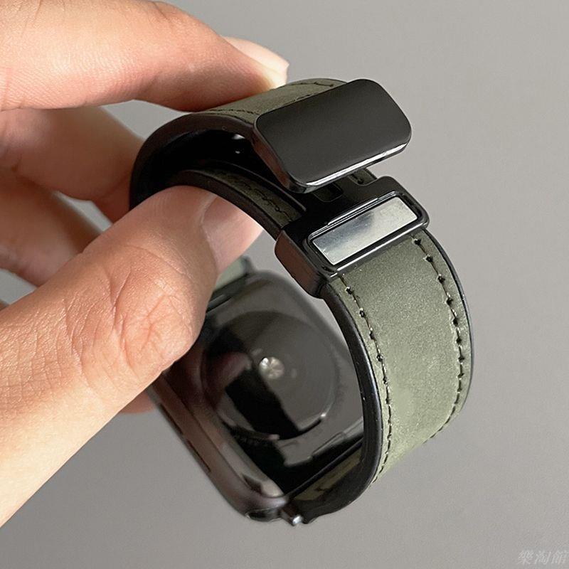 適用於Watch 4 3 Active 2 Lite 瘋馬紋折疊磁吸錶帶 快拆錶帶 時尚百搭 小米手錶超值版 錶帶