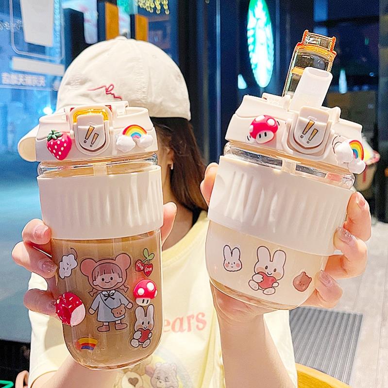 高顏值咖啡杯便攜雙飲水杯帶蓋玻璃杯男女簡約吸管杯子ins風水杯