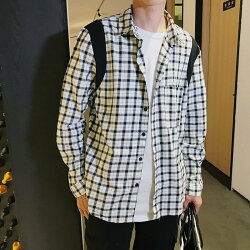 FINDSENSE H12018 春裝 休閑 襯衣 百搭 男 學生 上衣 寬松 長袖 格子 襯衫 男