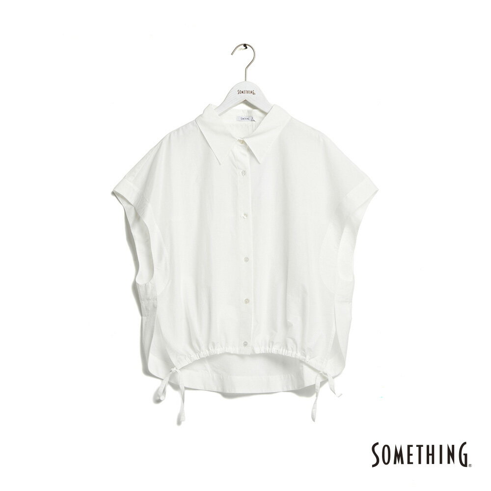 SOMETHING 女款 前短後長抽繩襯衫 (白色)