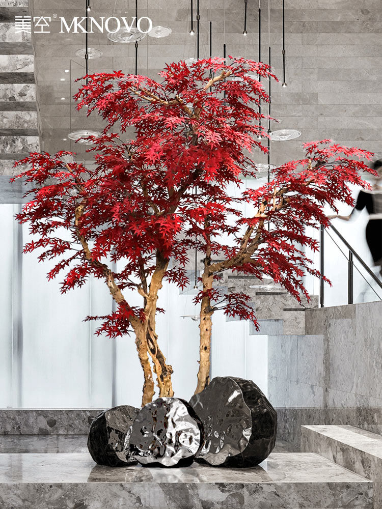 美空仿真三桿紅楓樹定做景觀樹室內落地裝飾花藝大型綠植絹布楓樹