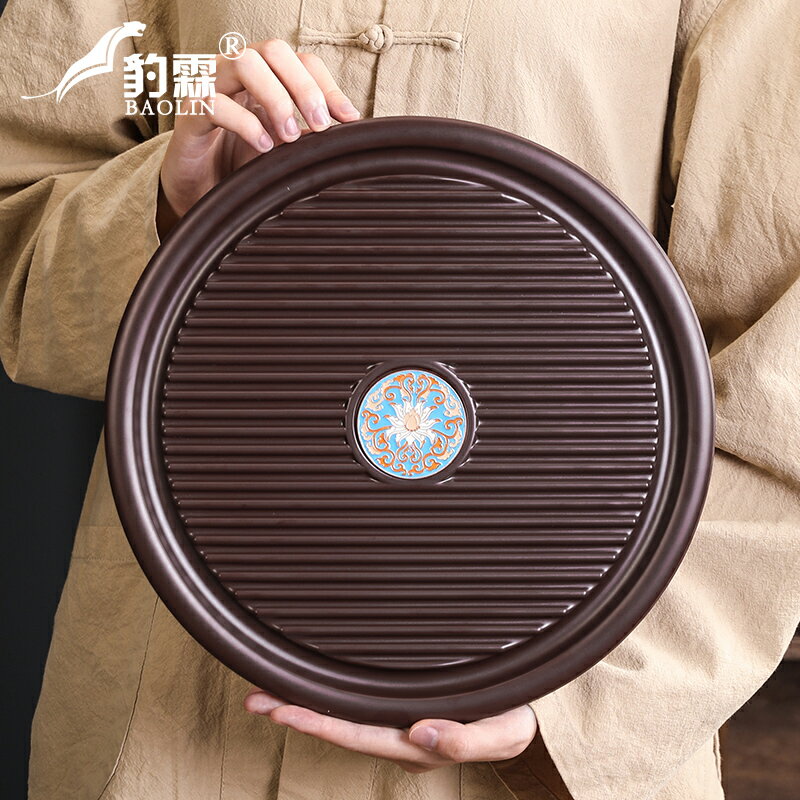 圓形茶盤 可排水家用托盤日式儲水式茶盤小號簡約木質功夫茶茶