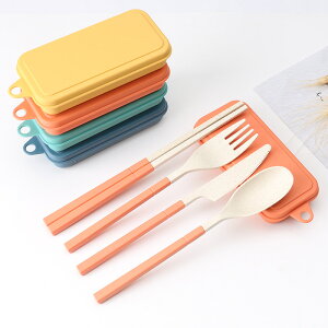 新款筷子勺子套裝上班族便攜折疊餐具可愛刀叉小麥秸稈外帶收納盒