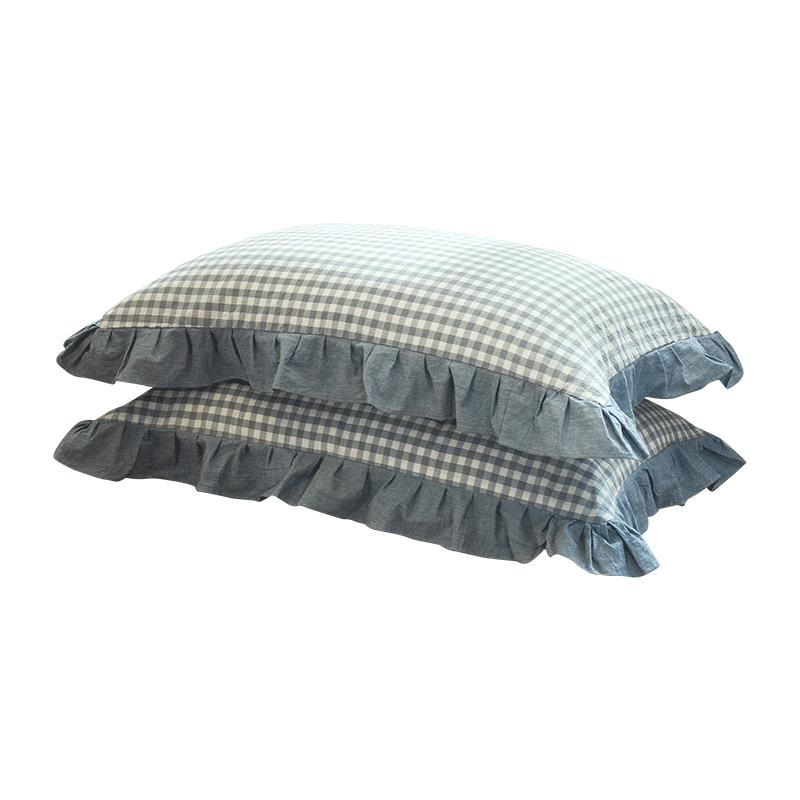 紫羅蘭全棉水洗棉色織花邊枕套純棉48X74枕頭套枕芯套枕袋一對裝