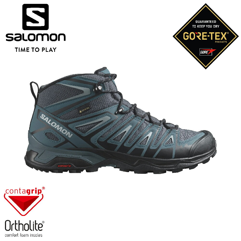 【SALOMON 索羅門 男 X Ultra Pioneer GTX中筒登山鞋《黑/藍/灰》】471964/健行鞋